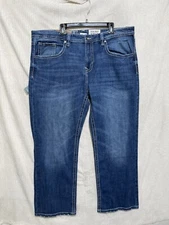 TK Axel Men's Slim Boot Cut Medium Wash Blue Jeans 40x32 Flap Pockets Whiskers