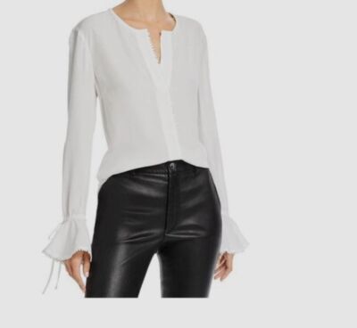 $395 Derek Lam 10 Crosby Women's White Laurel Bell-Sleeve Blouse Top Size 4