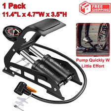 Double Barrel Bike Foot Pump, 160PSI Gauge, Fits Presta Schrader Valve, Portable