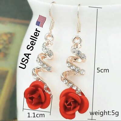 New Vintage Red Rose Drop Earrings Women Rose Gold Color