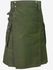 Men's Scottish Traditional Kilt Olive Green Cotton Utility Kilt For Men