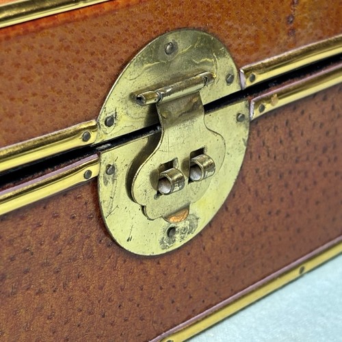 Vintage Chinese Pigskin Leather Scroll Box 14” – Brass Trim, Lined Interior - Picture 9 of 24