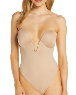 Felina Underwire Plunge Convertible Strapless Bodysuit in Warm Nude E2235 Sz L