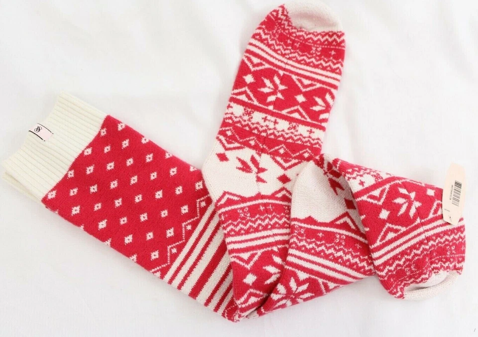 Calcetines de vacaciones Victorias Secret Fair Isle mezcla de cachemir copos de nieve rojos talla XS/S Foto 3 de 3