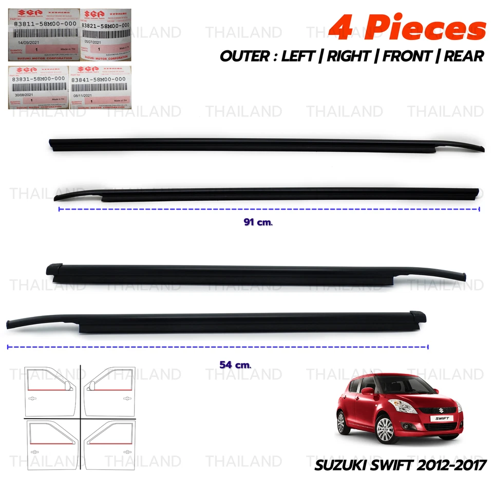 For Suzuki Swift 1.2L GL GLX 2012 '17 Set 4Dr Outer Weatherstrip Door Belt - Image 3 of 4