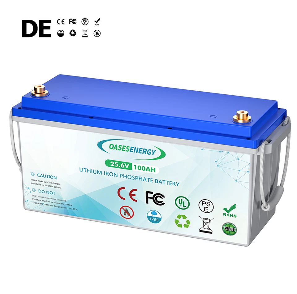 GLCE ENERGY 24V 100Ah LiFePO4 Lithium Batterie Solar Wohnmobil Boot Akku BMS 15000+ Zyklen