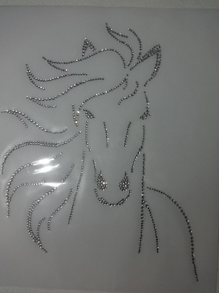 XL Strasssteine Pferd 25x20 Bügelbild Hotfix Applikation Stute Filly Pferde Kopf - Bild 2 von 3