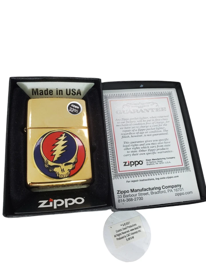 Encendedor Zippo The Grateful Dead Steal Your Face Jerry Garcia - Latón pulido alto Foto 2 de 4