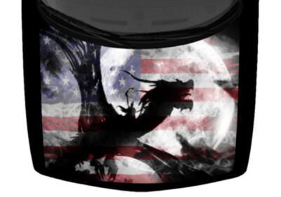 Flying Dragon Wizard Full Moon American Flag Truck Hood Wrap Vinyl Car Decal