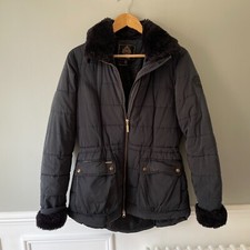 Toggi Coat Puffer Jacket Navy Blue Uk 10 Zip Puffa Faux Fur Collar Cuffs Padded