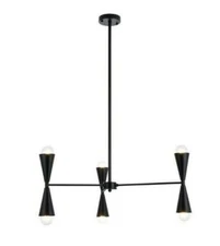 Chandelier Black Dining Room Lighting Fixture Foyer or Kitchen 6 Light 34"