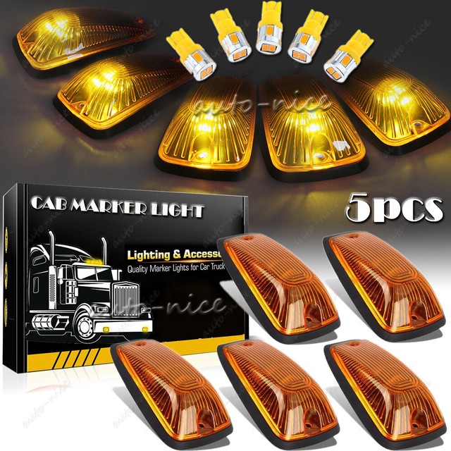 5x Amber Lens Cab Roof Marker Running Lamps w/ Yellow LED Lights For