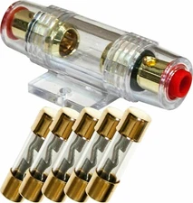 IMC Audio In-Line 4/8 Gauge AGU Fuse Holder with (5) 50 Amp Fuse for Car Audio 