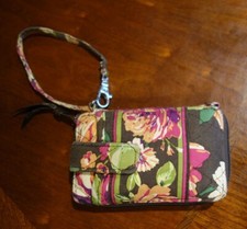 Vera Bradley Black Floral Print Phone Case Credit Card  ID Case Wallet Wristlet