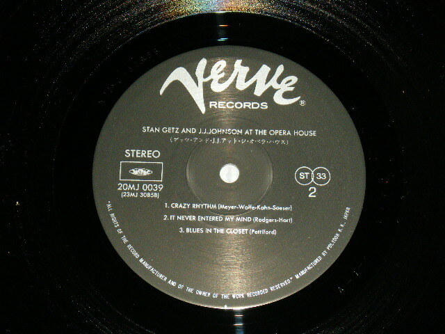 STAN GETZ and J. J. JOHNSON Japan 1985 20MJ 0039 NM LP AT