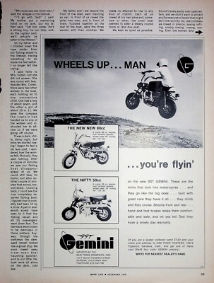 Original 1970 Vintage Gemini Ad: The New New 80cc, The Nifty 50cc