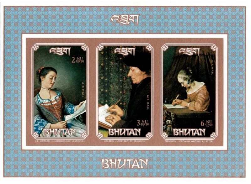 Bhutan 1993 Scott# 1090a Paintings, Art, Letters - Imperf Souvenir Sheet - MNH