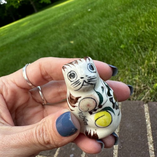Vintage Hand Painted Mini Cat Statue Figurine Mexican Folk Art Pottery Ceramic