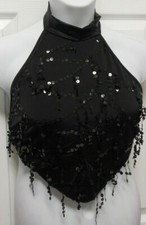 Sequin mock t neck Crop Top Sequin dangle ladies Petite Xsm