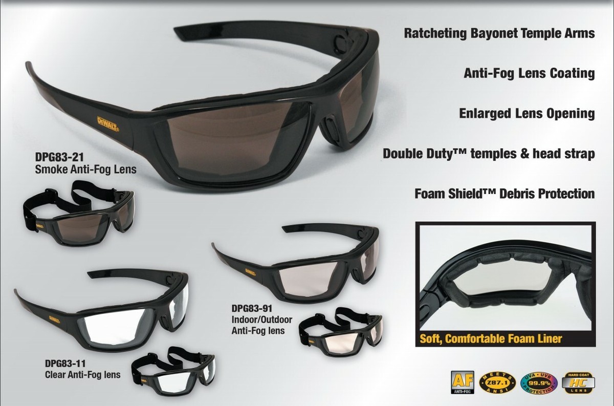 Dewalt Converter Safety Glasses Goggles Foam-Padded Anti-Fog Lens Pick  Color