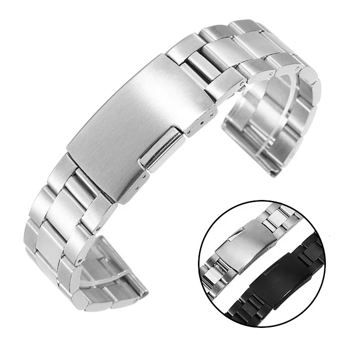26mm Stainless Steel Metal Silver Black Watch Bracelet Watchband