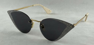 Gucci Sunglasses GG0898S 001 Gold Cat Eye Crystal Frames with Gray Lenses Gucci GG0898S 001 Hollywood Forever Crystal Cat Eye  main image 3