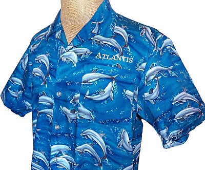 Vintage Atlantis Paradise Island Scorpio USA Hawaii Aloha Hemd Delphin Cay L