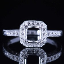 Sterling Silver 925 Cushion/round Cut Semi Mount Filigree Antique Wedding Ring