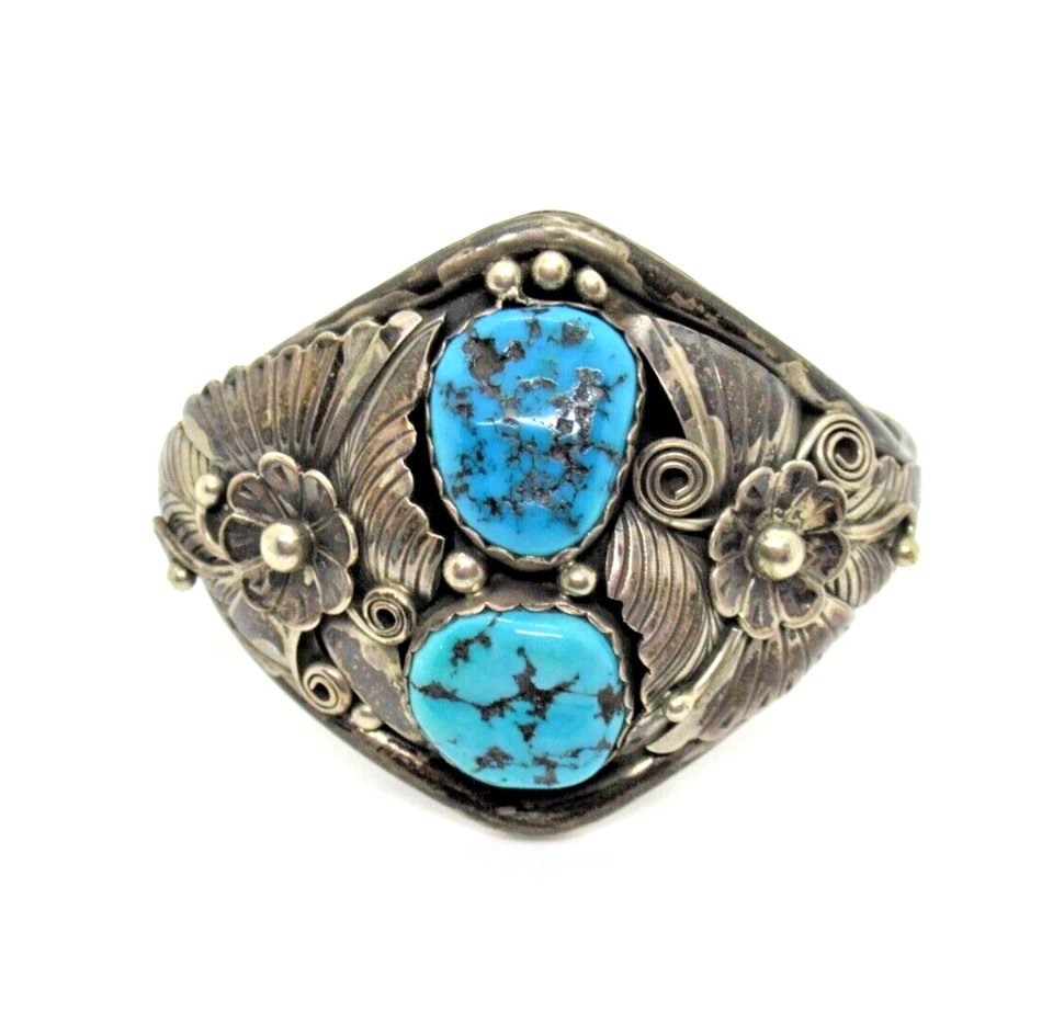 Vintage A. EDSITTY 925 Sterling Silber Armreif Türkis Navajo native American BIG - Bild 2 von 4