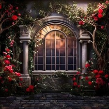 10'x10'CP Retro Window Floral Scenic Microfiber Fabric background backdrop SD252