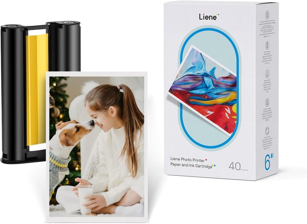 Liene 4x6 Photo Printer with 40 Sheets Paper and Cartridge Refill for Compact Printing