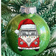 VW Volkswagen Bus Christmas Ornament Red bus w Christmas lights customizable