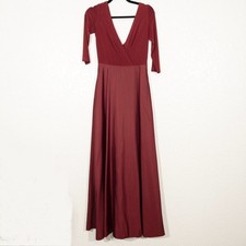 New Alfred Sung Burgundy Mikado 3/4 Sleeve V Neck Gown Size 2