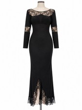 Victoria’s Secret Womens S Black Lace Maxi Dress Long Sleeve Gothic Bodycon