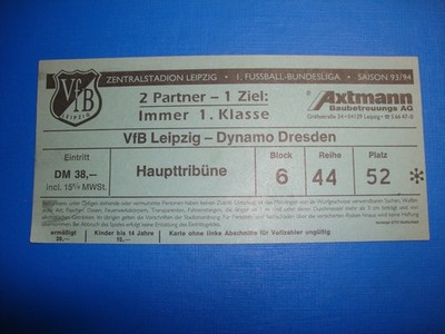 93/94 ticket VFB Leipzig Dynamo Dresden ticket collector Bundesliga GDR