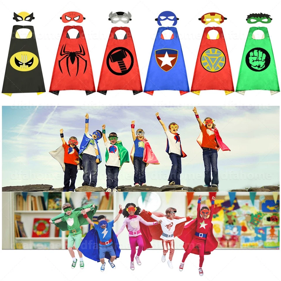 Capa y Máscara de Superhéroe para Niños Disfraz Juegos con disfraces Capa Fiesta Conjunto Halloween Foto 2 de 4