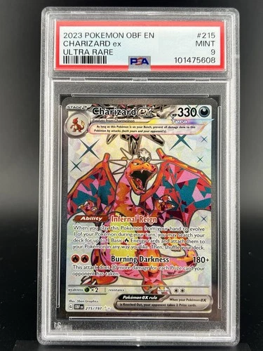 🔥Charizard EX Full Art Pokemon Card PSA 9 MINT Obsidian Flames #215/197 (2023)✨
