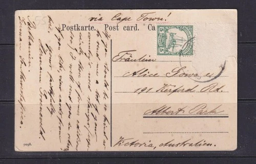 GERMAN SOUTH WEST AFRICA, 1910 ppc. BETHANIEN 5pf. to Australia, stamp missing.