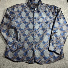 Barry Wang Men's 3XL Blue Paisley Long Sleeve Button Down Shirt Patterned