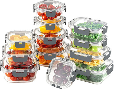 24Pc Borosilicate Glass Food Storage Containers with Snap Locking Lids, Glass Me