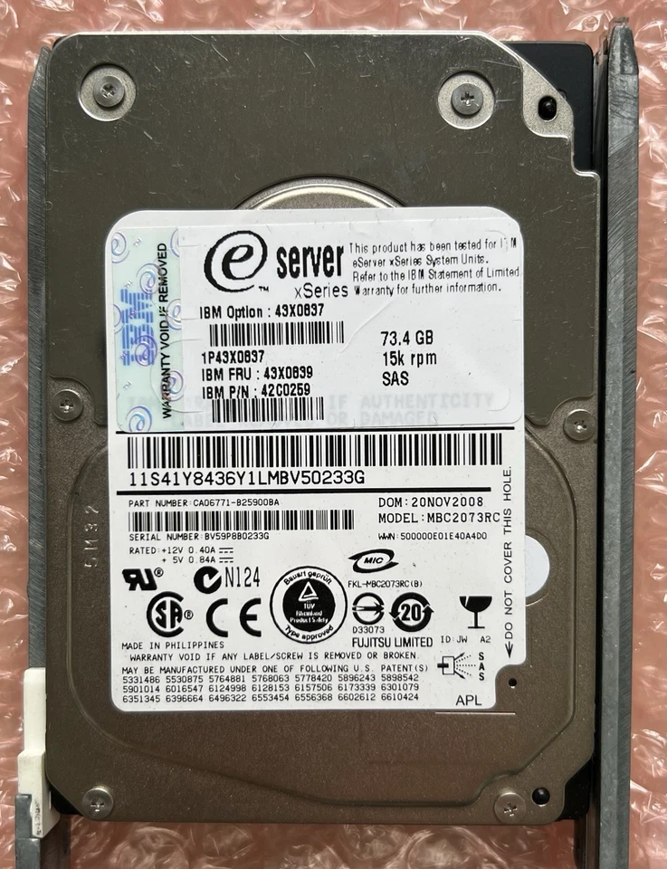 IBM 73GB 15K SAS MBC2073RC 43X0839 42C0259 CA06771-B25900BA HDD - Image 2 of 3