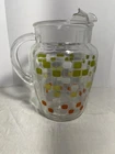 Anchor Hocking Vintage Glass Pitcher Geometric Pattern with Ice Lip 9 1/4 Tall