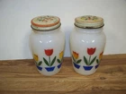 Vintage Fire King Tulip Milk Glass White Salt & Pepper Shakers w/Original Lids