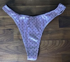 Vtg Secret Treasures Second Skin Thong Panties Sz 6 Polka Dot Pink Shiny Silky