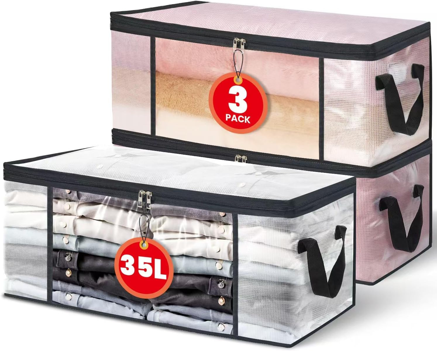 3 Pezzi Scatole per Vestiti Trasparenti 35L – Contenitori Pieghevoli Con Cernier