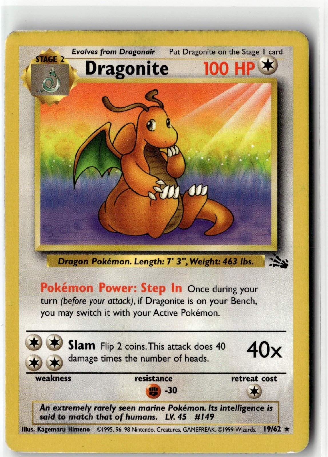 Dragonite (19) Rare Fossil 19/62 Unlimited HP