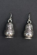 Russian Doll Charm Earrings .925 sterling silver Hooks Pewter Charms 1 1/4"