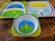 Skip Hop Zoo Dinosaur And Unicorn Divided Plate And Bowl Child Toddler Melamine 