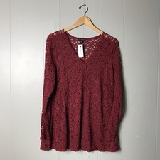 LANE BRYANT MERLOT RED SHEER LACE FITS THAT FLATTER TOP WOMENS SIZE 14/16 NWT