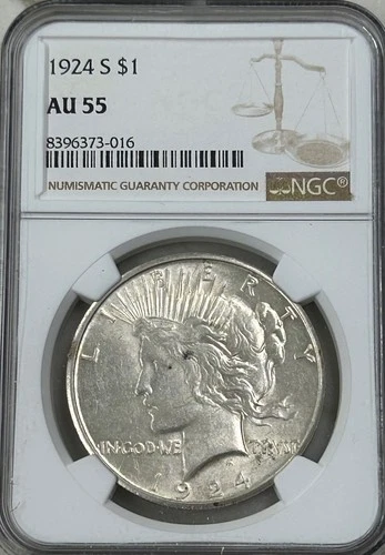 1924 S Peace Silver Dollar NGC AU55 Tough Date Peace